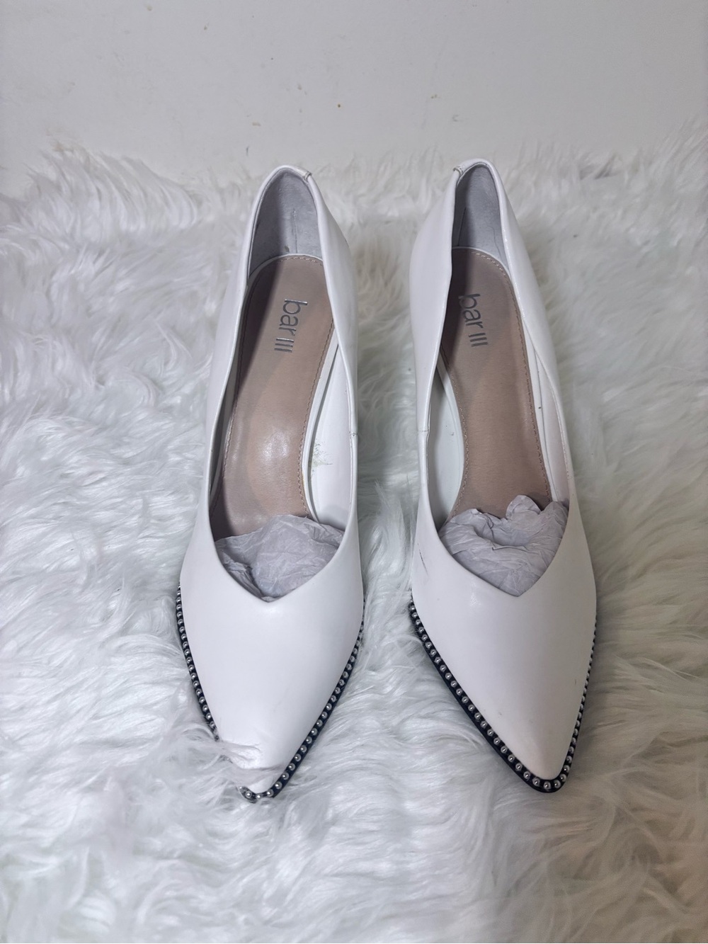 Bar III Pointed Toe White Leather Pumps
